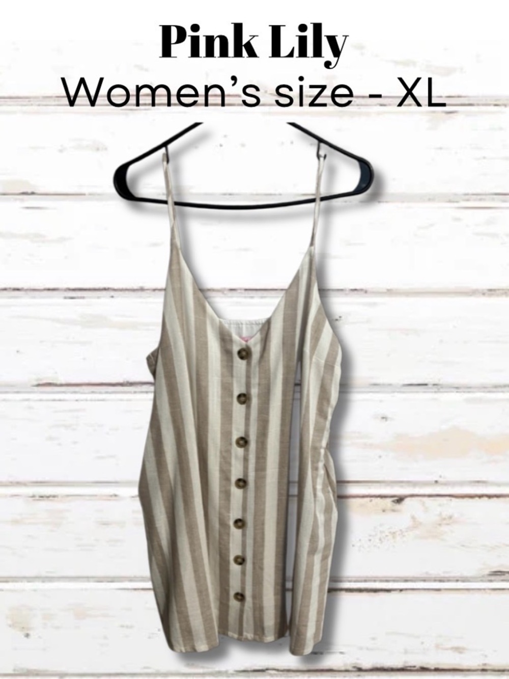 Pink Lily Beige & White Striped Tank Dress